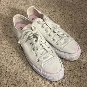 White Low Converse with Purple and Gray Ombré Detail, Size 10